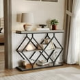 thumbnail image 2 of 3-Tier Industrial Entryway Table - Dia-mond-Shaped Metal Frame & Open Shelves, Rustic Accent Table for Hallway & Living Room, 2 of 8