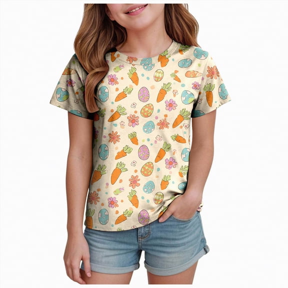 Toddler/Little Girls Cotton Blend girls daily wear clothing 24 Months 2t 3t 4t 5t 6t 7t Bunny Graphic Short Sleeve T-Shirt Gibobby,6-7 Years,Light Yellow