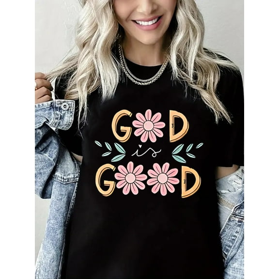Women Christian T-Shirt God is Good Graphic Shirt Casual Loose Short Sleeve Crew Neck Top
