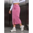 thumbnail image 3 of Womens Pink High-Waist Slim Fit Denim Midi Skirt With Side Split, 3 of 8