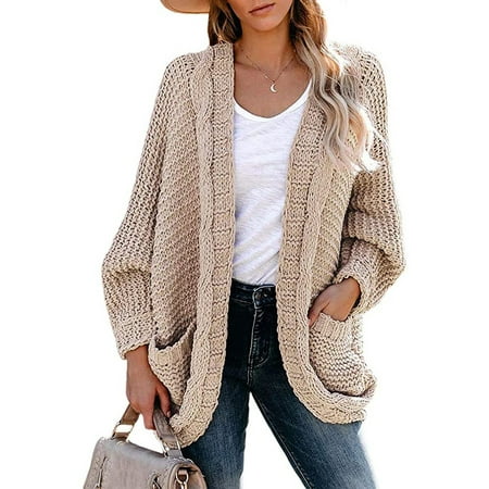 Women Open Front Long Sleeve Chunky Knit Cardigan Sweaters Outwear