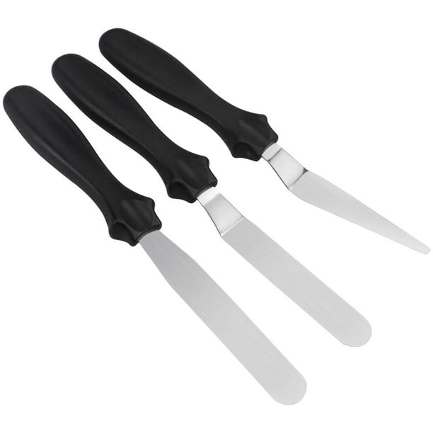 3 espátulas para repostería, pala de cocina lisa de acero inoxidable, espátula para hornear pasteles, espátula para crema de mantequilla para pasteles, espátula para glaseado inclinada para decorar pasteles Vhermosa WLJ-1432