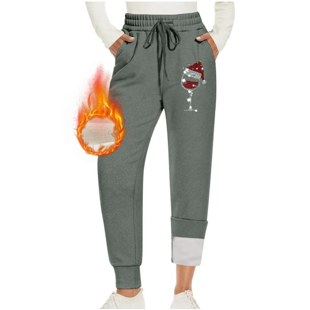 zanvin gift for her,Women's Sherpa Lined Sweatpants Christmas Printed  Winter Warm Fleece Lined Sweatpants with Pockets Fleece Jogger Pants,Gray,XL  