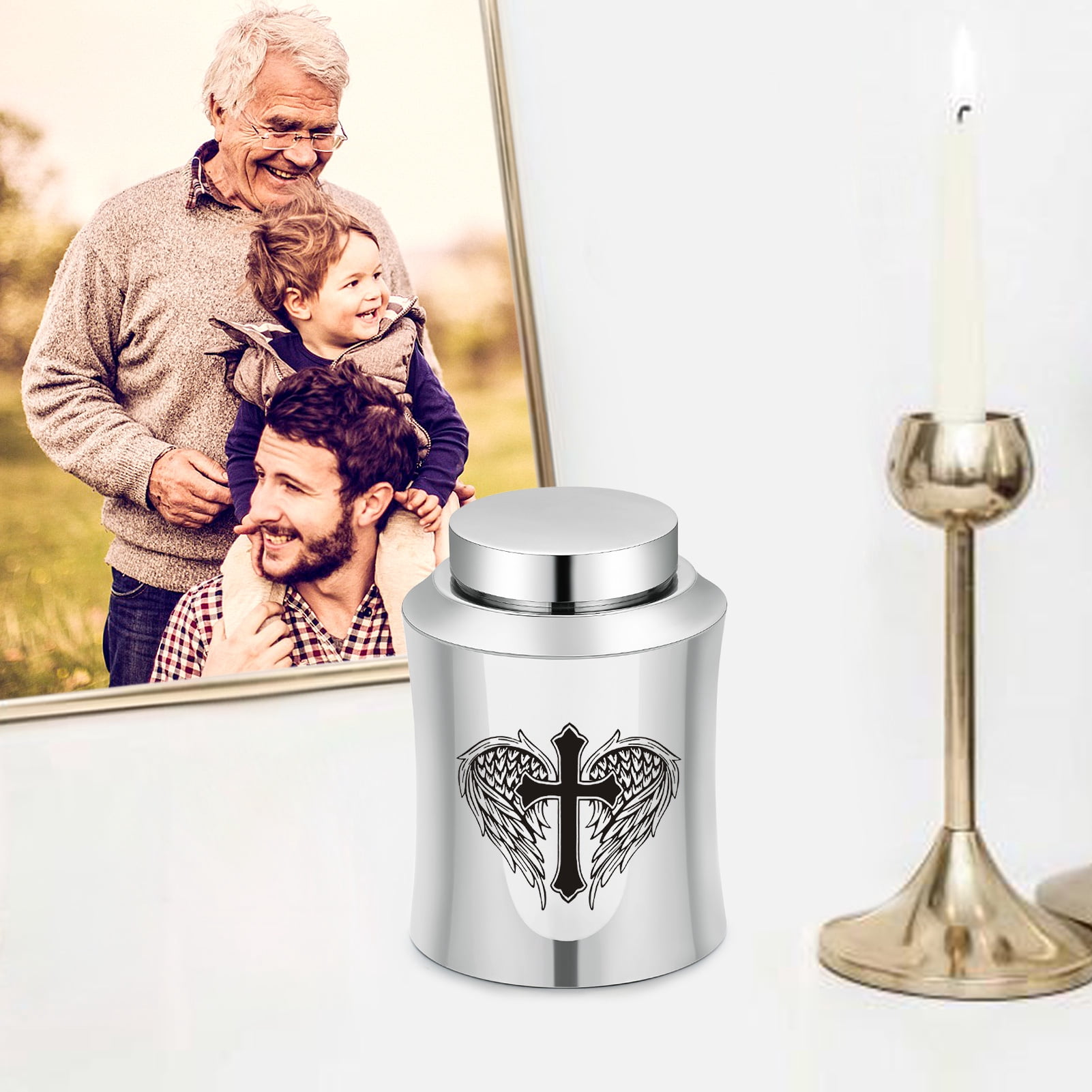 3.93 Inches Small Urn for Human / Pet Ashes Small Keepsake Urn Heart /Tree Of Life / Paw Angel Wings Pattern Memorial Ashes Container Stainless Steel Mini Cremation Urn