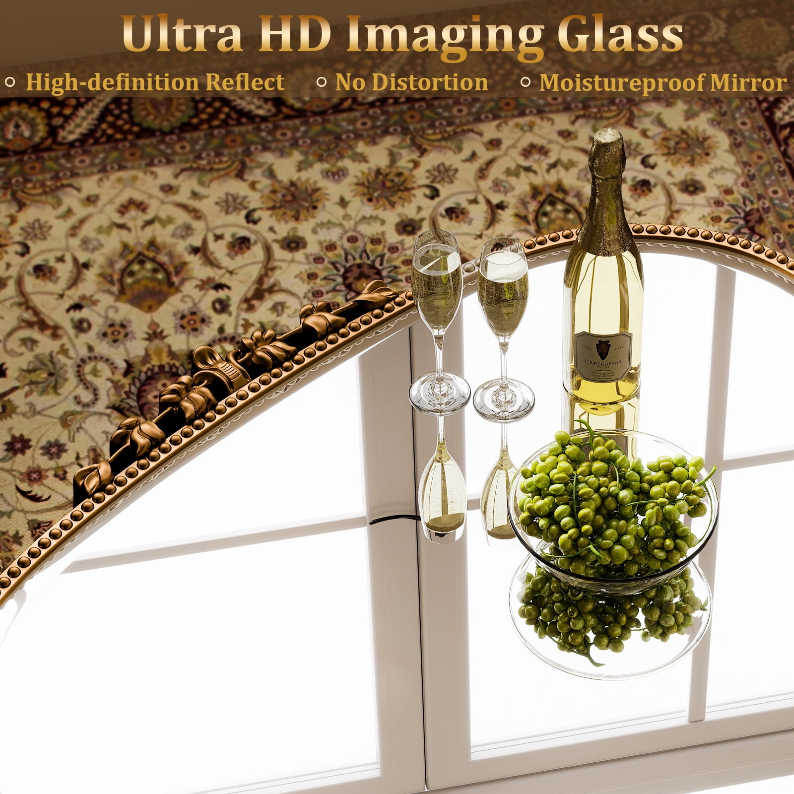 Clarvion 44"x32" Vintage Bathroom Mirror Arched Decorative Wall Mirror, Antique Gold