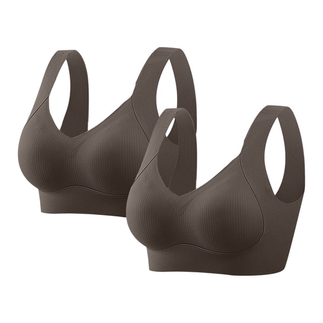 HongQid 2PCS No Underwire Bra for Women Seamless Plus Sized Bralettes Everyday Basic Sleeping Wireless Bras