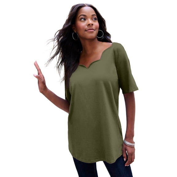 Roaman's Women's Plus Size Ultimate Scalloped Neck Tee