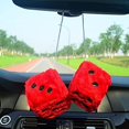thumbnail image 2 of Pair 3” Red with White Dots Mirror Fuzzy Plush Dice,Red and White Soft Plush Car Decorative Hanging Ornament, 2 of 4