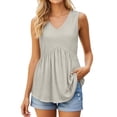 thumbnail image 2 of Wovix Womens Tank Tops Flowy Peplum Camisole Dressy Sleeveless V Neck Loose Comfy Tops Beige L, 2 of 5