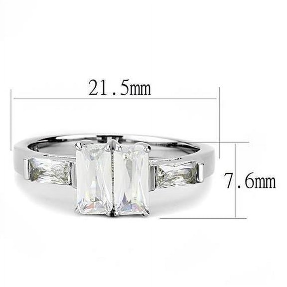 High polished (no plating) Stainless Steel Ring with AAA Grade CZ in Clear for Women Clear Stone Color Style TK3244 Size 10