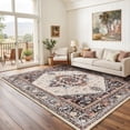 thumbnail image 3 of Newburos Area Rug 5'x7', Non-Slip Machine Washable Rugs for Living Room Bedroom, Low Pile Soft Vintage Print Pattern Indoor Carpet, Khaki, 3 of 12