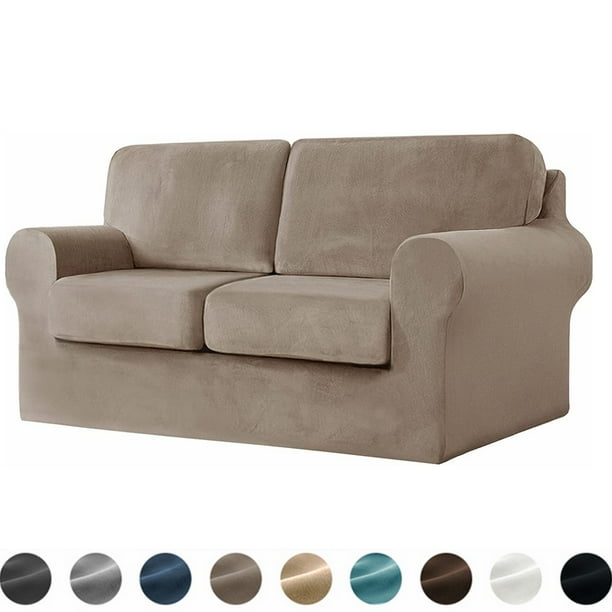 Stretch Velvet Sofa Cover Tshaped, Couch Slipcover with Elastic
