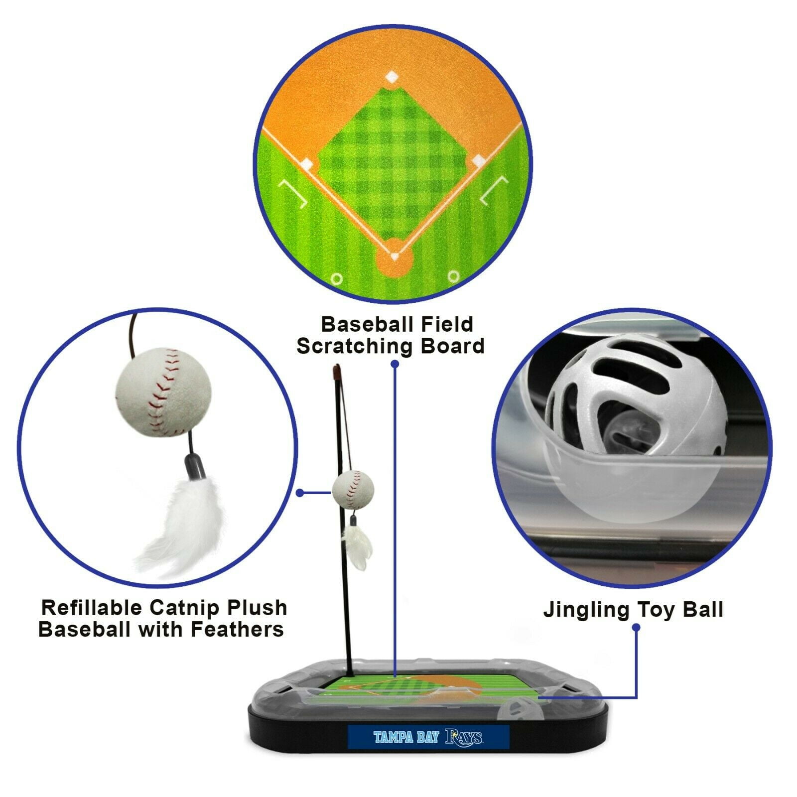 MLB Tampa Bay Rays CAT Scratcher Mat Toy with Catnip Plush & Feather Cat Toy 5-in-1 Kitty Toy