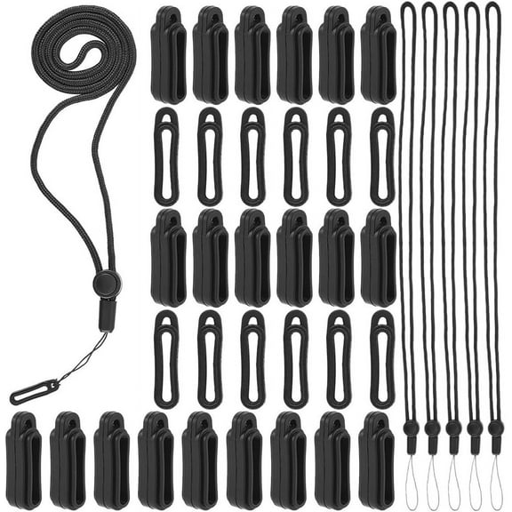 65Pcs Anti-Lost Lanyard Set with 60pcs 19mm Silicone Rubber Rings 5Pcs Adjustable Lanyards Strap Pendant Necklace Fixing Holder Soft Protective Replacement Pen Case Multipurpose Keychain DIY