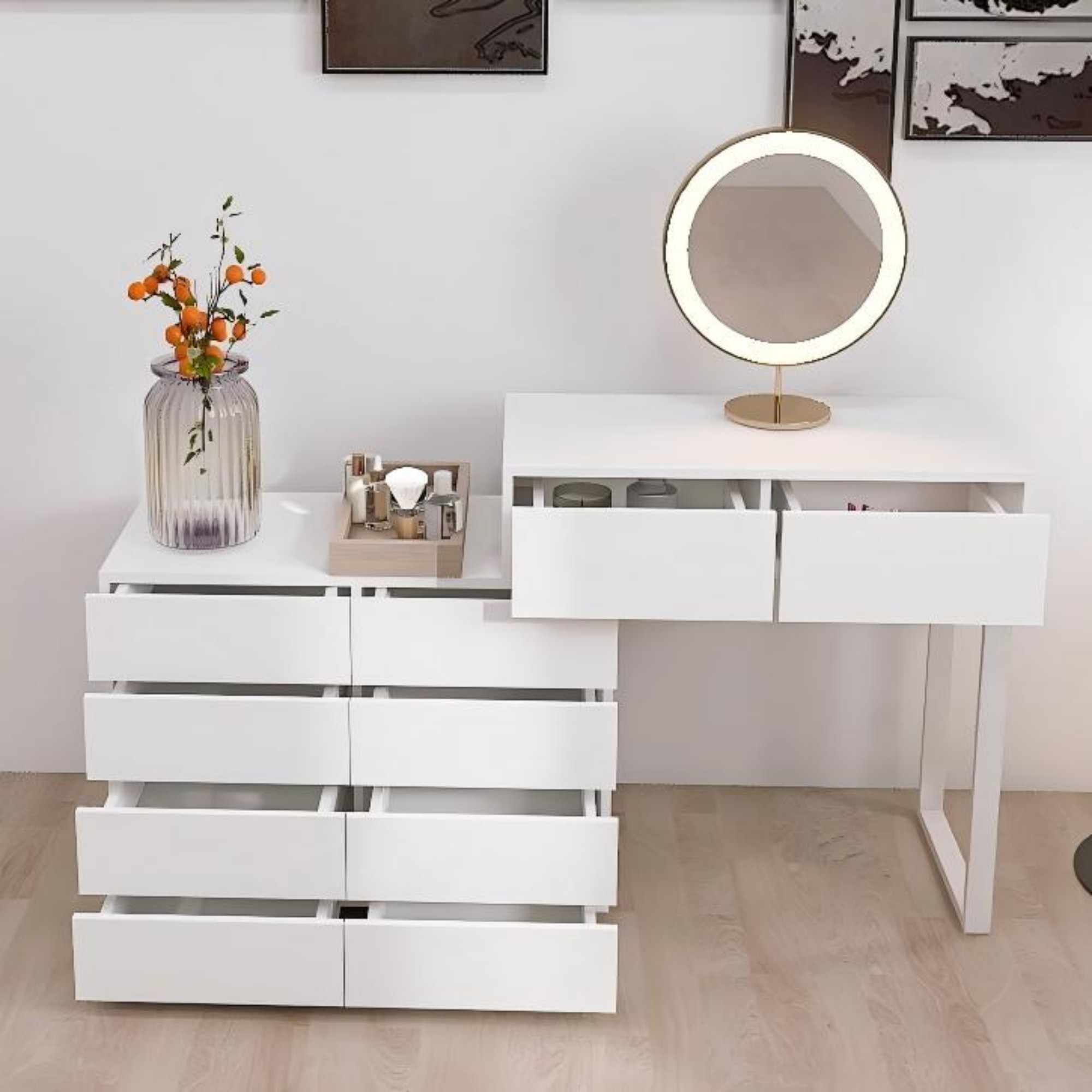 White Dresser for Bedroom,Extended Desktop 10 Drawer Dresser Storage Drawer,Chest of Drawer with Hidden Handle for Living Room,Closet,White02