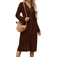 thumbnail image 2 of Bell Sleeve Women Solid V Neck Casual Long Button Down Knit Cardigan, 2 of 8
