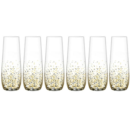 

American Atelier Luster Stemless Flute Set of 6 Made of Glass Confetti Design 10-Ounce Capacity Champagne Wine Glasses for Rose and Mimosas Cocktail Glass Set