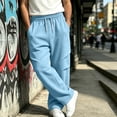 thumbnail image 4 of Iyufng Men's Knee Pleated Detail Wide Leg Casual Sweat Pants Drawstring Elastic Waist with Side Pockets, 4 of 9