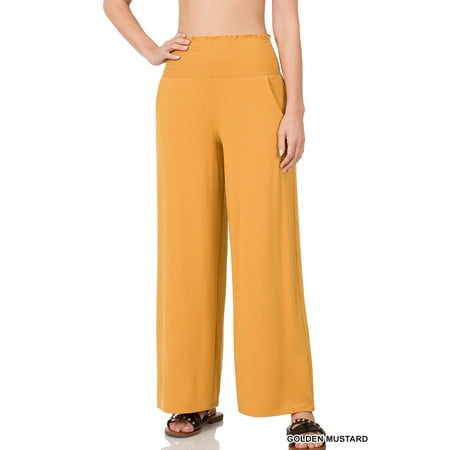 Zenana Women & Plus Smocked Wide Waistband Flared Bottom Casual Lounge Gaucho Pants price history on PriceWatchPro