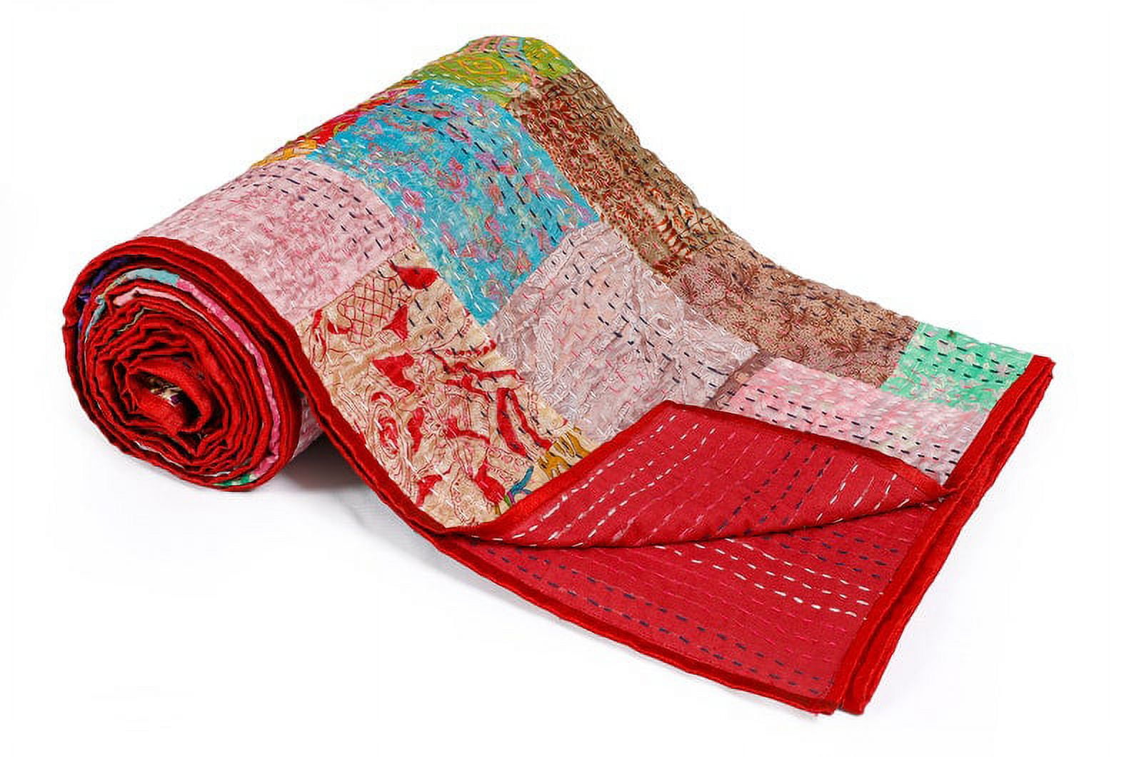 Couette Kantha Indienne En Coton - Taille Unique 152x228 Cm - Motifs Imprimés à La Main Vintage - Couvre-lit Jetable Réversible - 12
