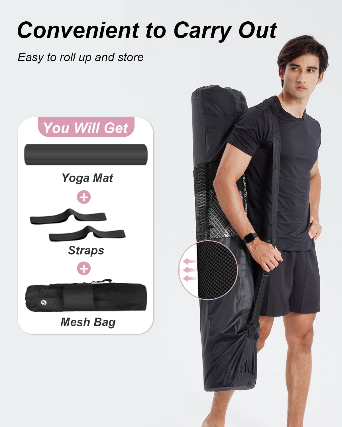 YR Large Yoga Exercise Mat 78"x51" 1/2" Thick NBR Foam Workout Mats, Black W/ Yoga Bag