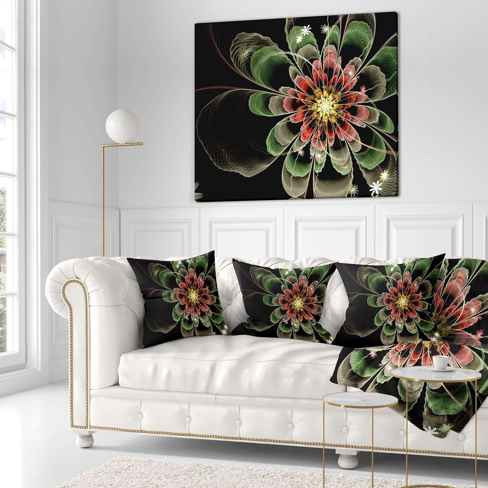 Designart Abstract Green Fractal Flower - Floral Throw Pillow - 18x18