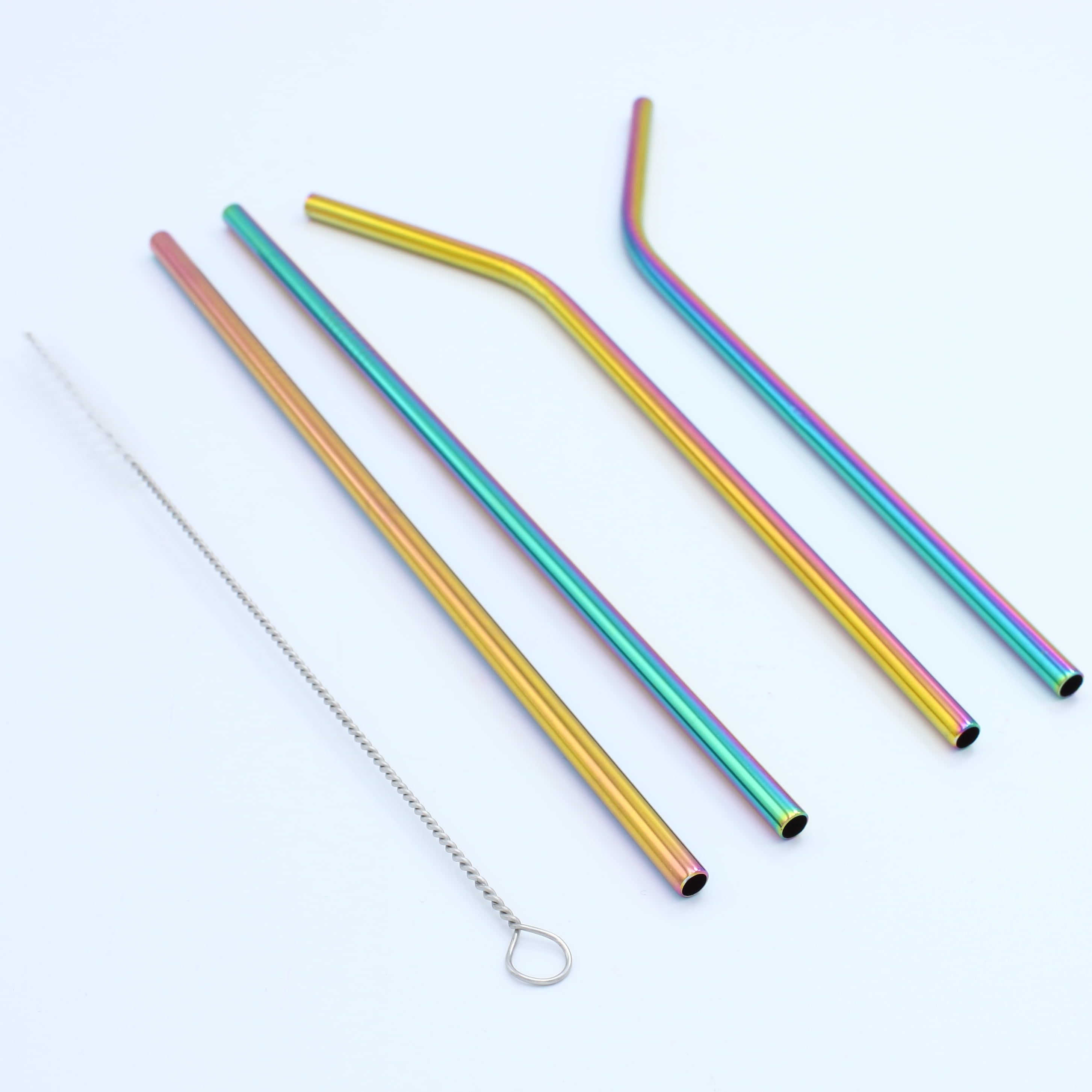 Multicolor Stainless Steel Metal Drinking Straw Party Bar Curved/Straight+Brush 