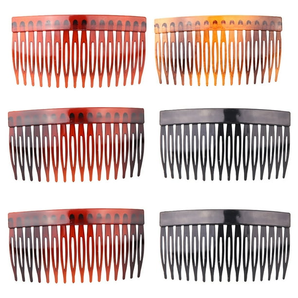 20 peines laterales de plástico con 16 dientes para el cabello, con insertos, para mujeres y niñas (negro, café claro, amarillo, rojo)