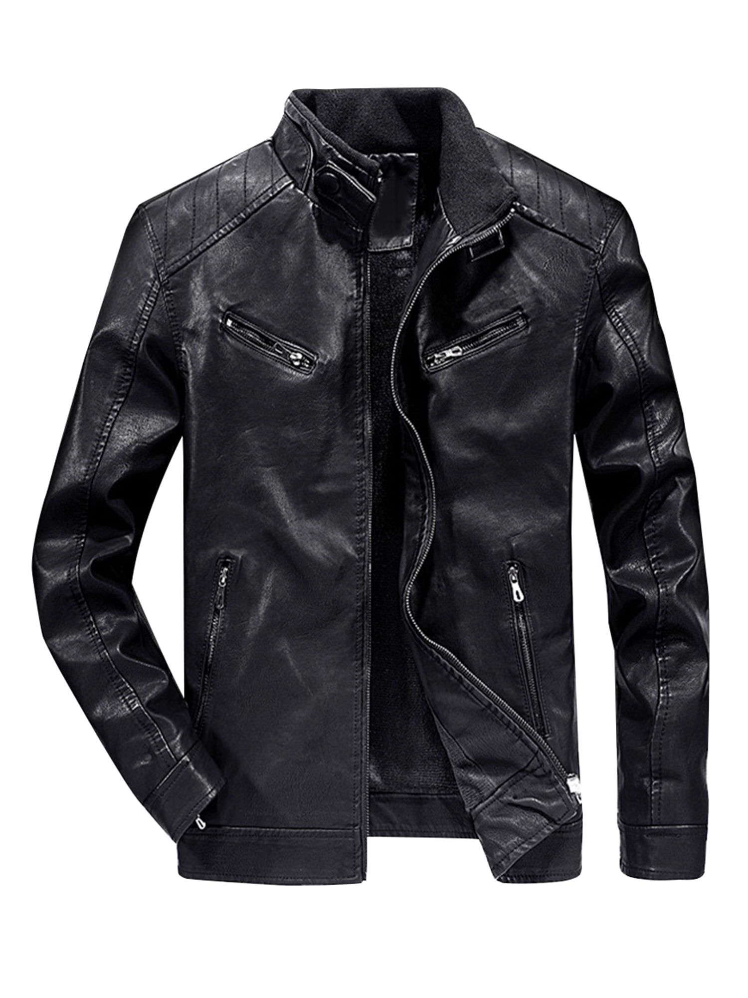 SpringTTC Men Stand Up Collar Faux Fur Lined Full Zip Solid Casual