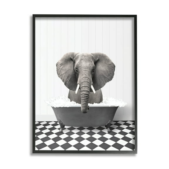 Stupell Industries Elephant Bathing in Tub Animals & Insects Painting Black Framed Art Print Wall Art, 11 x 14