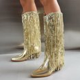 thumbnail image 2 of Povozer Cow Boots for Women Cowboy Boots Print Half Boots Pull on Mid Heel Cowgirl Boots(Gold,8.5), 2 of 6