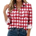 thumbnail image 2 of Josdec Women's Plaid Button Down Shirt, Lapel Long Sleeve with Double Chest Pockets for Office Daily S‑2XL, 2 of 7