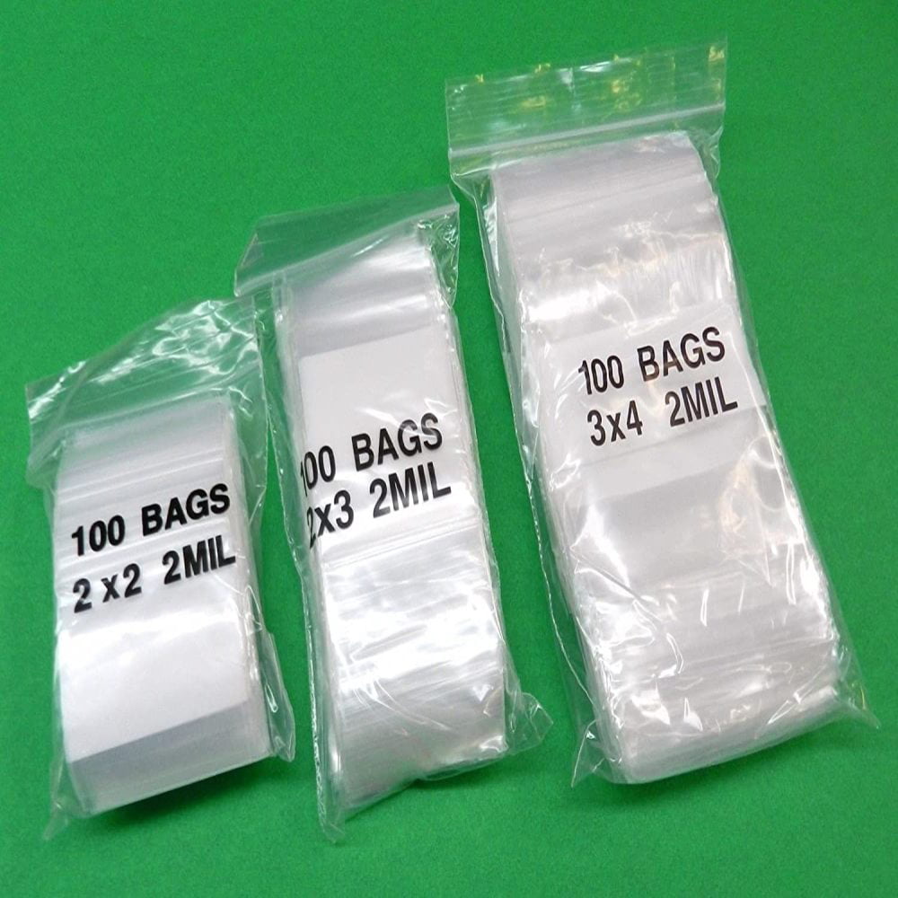 3"x4" & 2"x3" Clear 2mil Poly Baggies Total 200 bags Ziplock Bag 100 Each Size 