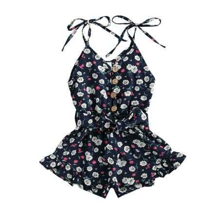 

Binpure Girls Floral Print Sling Romper Sleeveless V-neck Short Jumpsuit