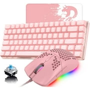 Pink Gaming Keyboard and Mouse,3 in 1 Gaming Set,White LED Backlit Wired Gaming Keyboard,RGB Backlit 6400 DPI