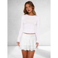 thumbnail image 5 of Women'S Pleated Mini Skirt Lace Ruffle Short Skirt High Waisted Floral Layered Skirts White XL, 5 of 8