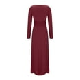 thumbnail image 6 of Cavosen Long Dresses for Women for Formal Party Red Elegant Long Sleeve Party Dress Deep V-Neck Side High Split Floor Length Maxi Dress Flowy Hight Waist Pleated Solid Wedding Guest Dress, 6 of 8