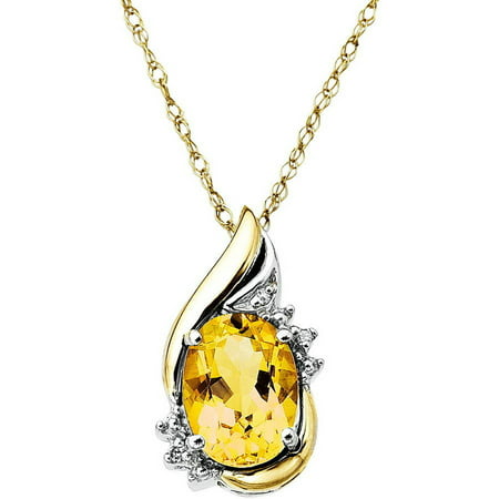 Duet Sterling Silver with 10kt Yellow Gold Oval Citrine and Diamond Accent Pendant