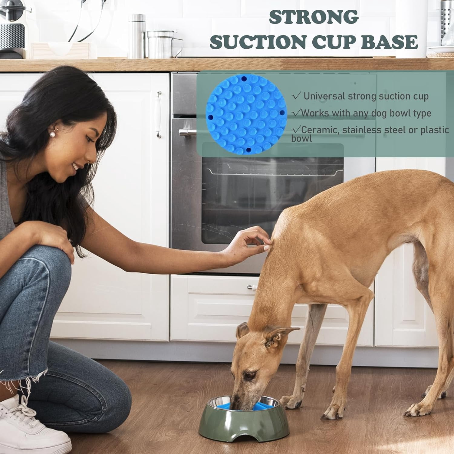 Slow Feeder Dog Bowls Insert, Silicone Slow Feeder Bowl with Strong Suction Cups Perfect for Stainless Steel Glass Ceramic Dog Bowls (Blue, Large Size)