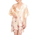 thumbnail image 5 of Defitshape Women's Satin Robe Set with Chemise Nightgown 2 Piece Pajama Set Sexy Sleepwear Cami Sleep Dress Crane Printed Nightwear V Neck Short Sleeve Mini Golden Small, 5 of 5