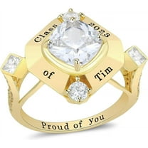 Ccjcinata-Sterling Silver Cubic Zirconia Class Rings for women Class Rings for women high school Customizable-Deluxe Class Ring of 2024(Sterling Silver - Gold Plated)
