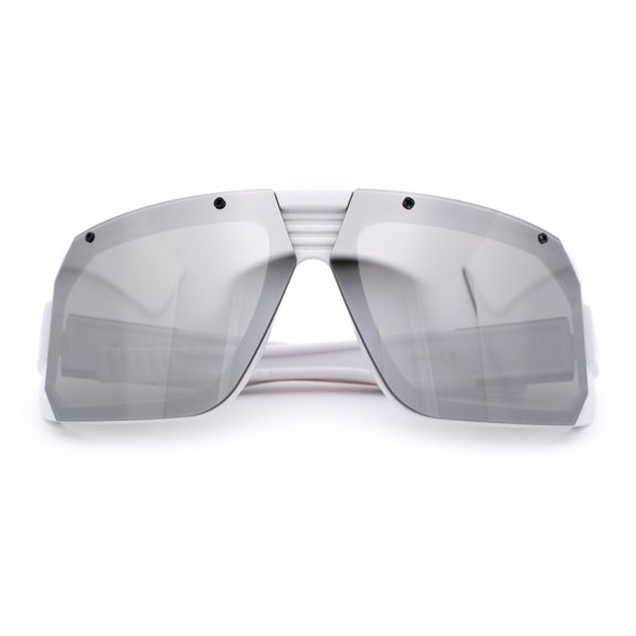 Locs USA Flag Oversized Wrap Around Gangster Plastic Biker Sunglasses [White - Silver Mirror]