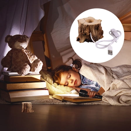 Beaupretty Tree Stump Lamp White Wood LED Light Home Decoration 1Pcs