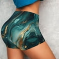 thumbnail image 5 of Athletic Shorts for Women, Teal Gold Marble Swirls Seam Womens Shorts High Waisted Sport Running Workout Gym, 5 of 8