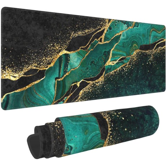 Extended Large Mouse Pad, XL Gaming Mousepad 31.5 x 11.8 Inch, Big Computer Keyboard Desk Pad, Waterproof Mouse Mat with Stitched Edges and 3mm Thick Long Non-Slip Base for Office Gaming, Green Marble