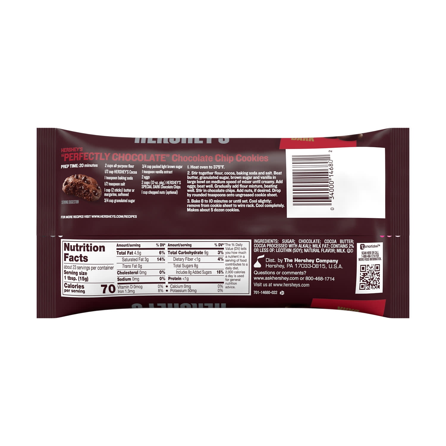 (6 pack) Hershey's Special Dark Mildly Sweet Chocolate Baking Chips, Bag 12 oz