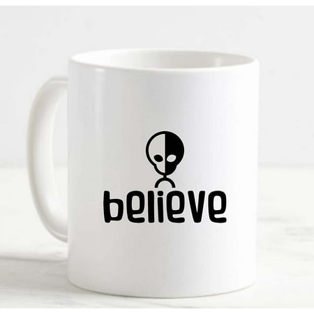 

Coffee Mug Believe Split Alien Space Ufo Area 51 Secrets White Cup Funny Gifts for work office him her