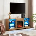 thumbnail image 4 of Electric Fireplace TV Stand for TVs up to 62", Modern Entertainment Center with 3D LED Flame, Glass Shelves and USB Charging Outlets, Media Console for Living Room, Oak, 4 of 20