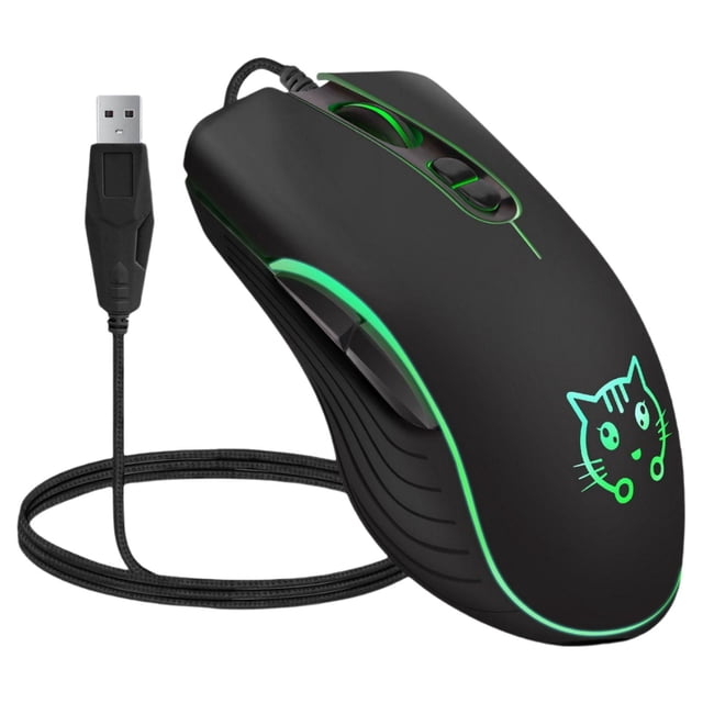 Ratón para juegos con cable LED RGB Retroiluminado Mute PC Laptop 2400 DPI Negro Baoblaze ratón para juegos con cable