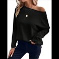 thumbnail image 1 of Camiseta de Punto de Otoño con Cuello Redondo y Hombros Descubiertos para Mujer, Larga Negro L, 1 of 7